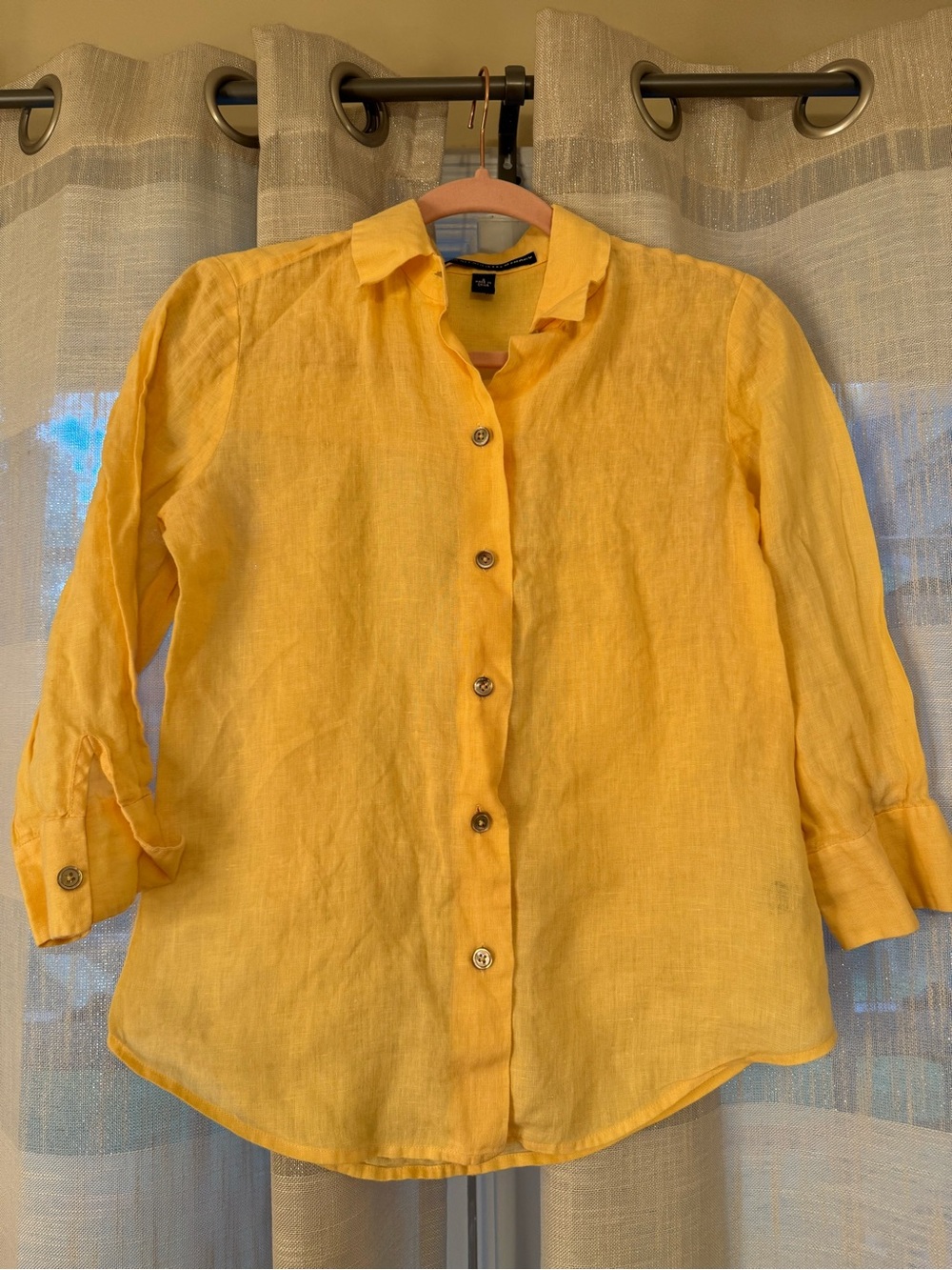 Vintage Linen Button-Down Shirt - Yellow